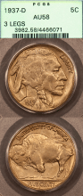 US Buffalo Nickel 1937-D 3 LEG BUFFALO PCGS AU 58