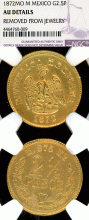 1872 MO M 2.50 Peso Gold Collectable Mexican gold coins