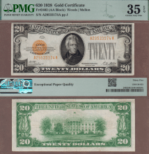 US Small Size Gold Certificate 1928 - $20 FR-2402 PMG Very Fine 35 US Gold Certificate