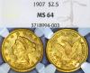 1907 $2.50 US Quarter Eagle Gold coin PCGS MS 64