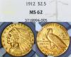 1912 $2.50 Indian US quarter eagle gold coin NGC MS-62
