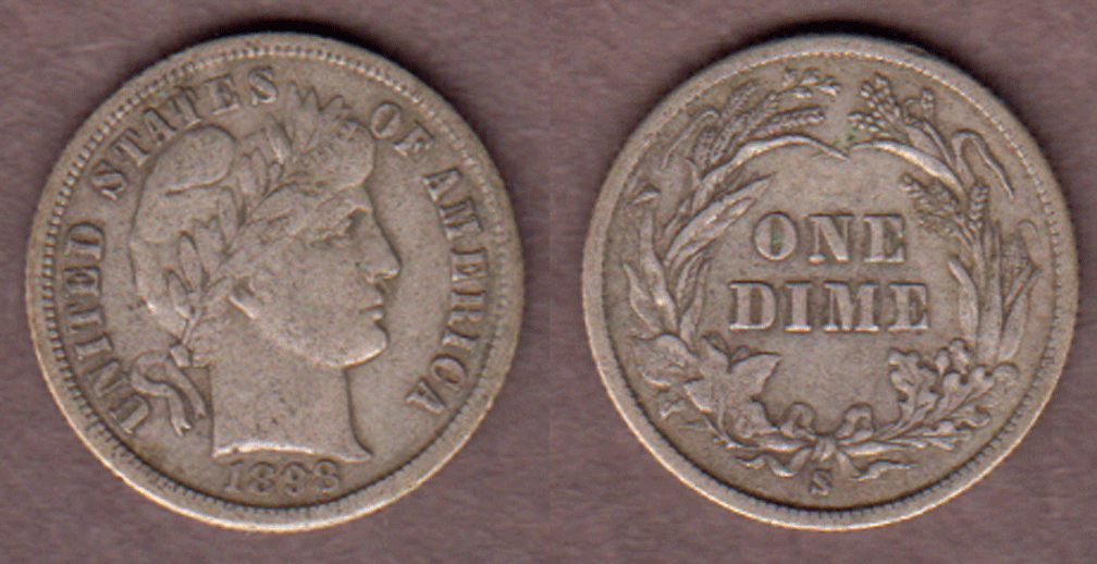 1898-S 10c Barber silver dime