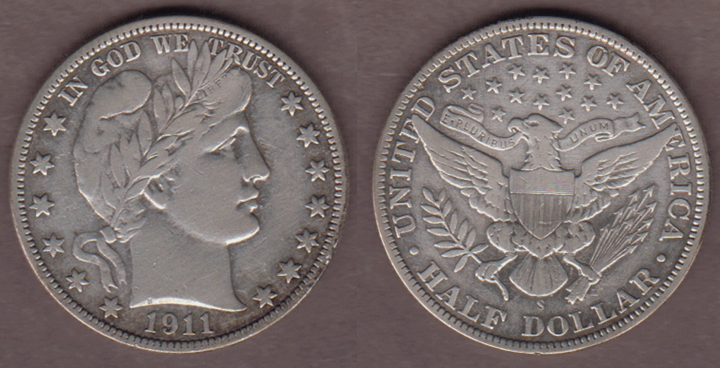 1911-S 50c US Barber half dollar
