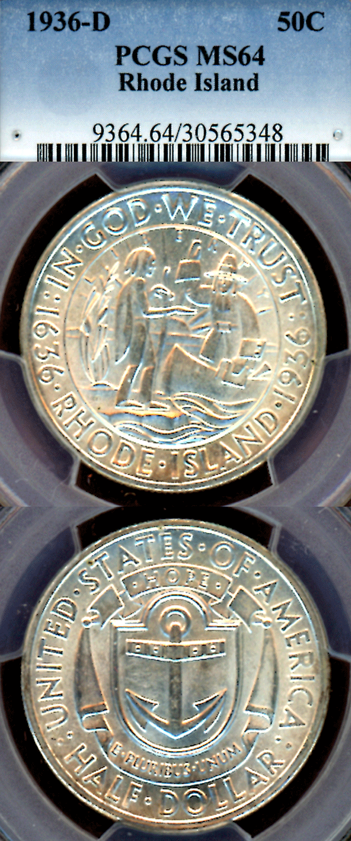 1936-D Rhode Island Commemorative half dollar PCGS MS-64