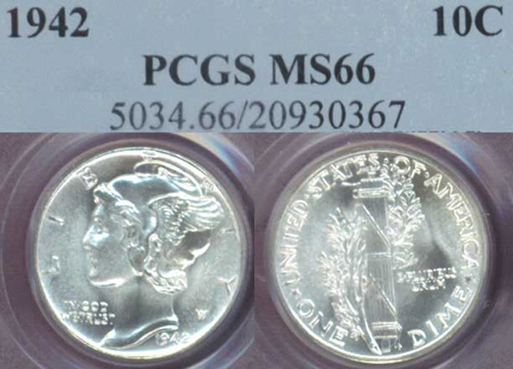 1942 10c PCGS MS-66