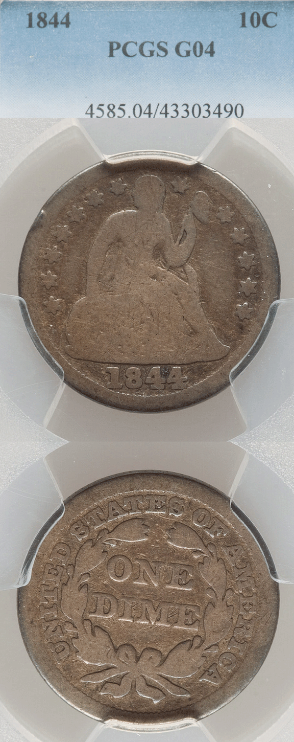 1844 10c US seated liberty silver dime NGC Good 4