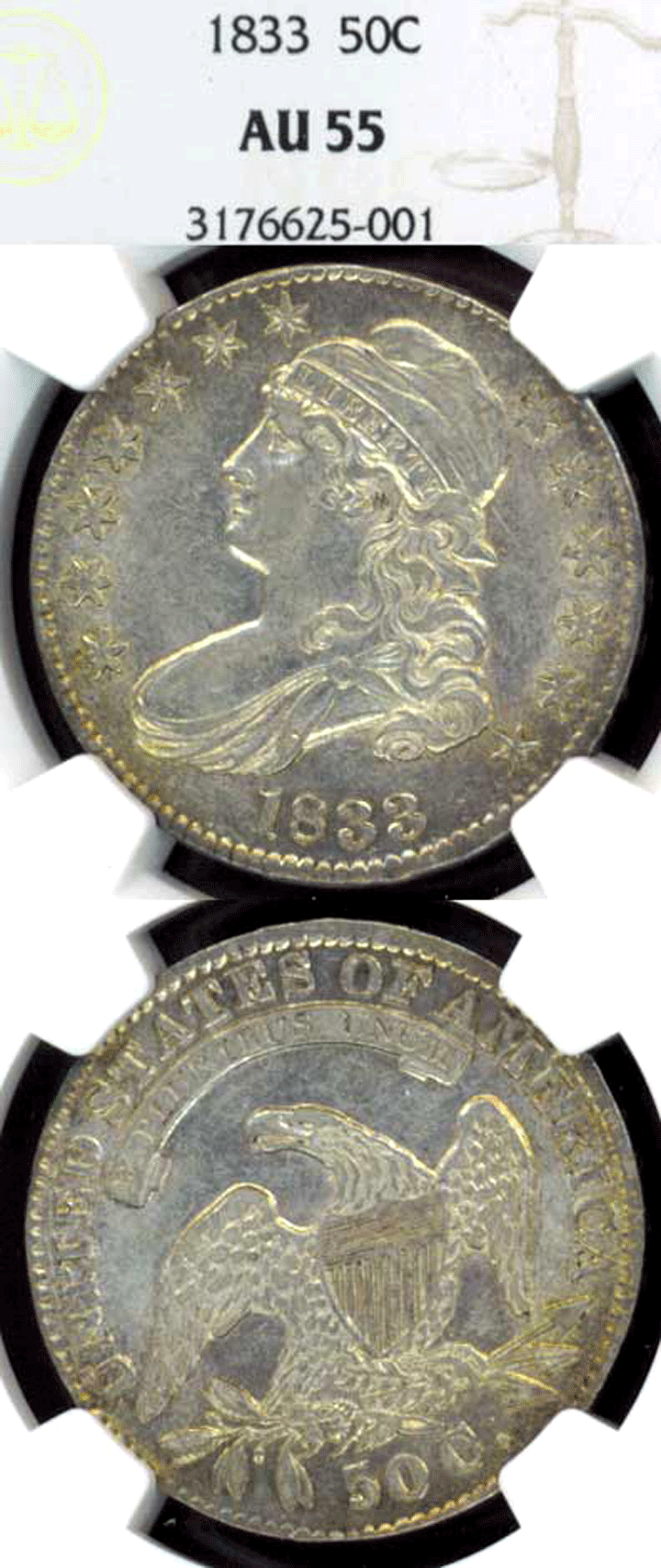 1833 50c US silver half dollar