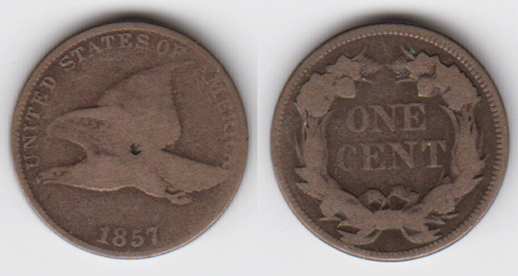 1857 1c US Flying Eagle cent