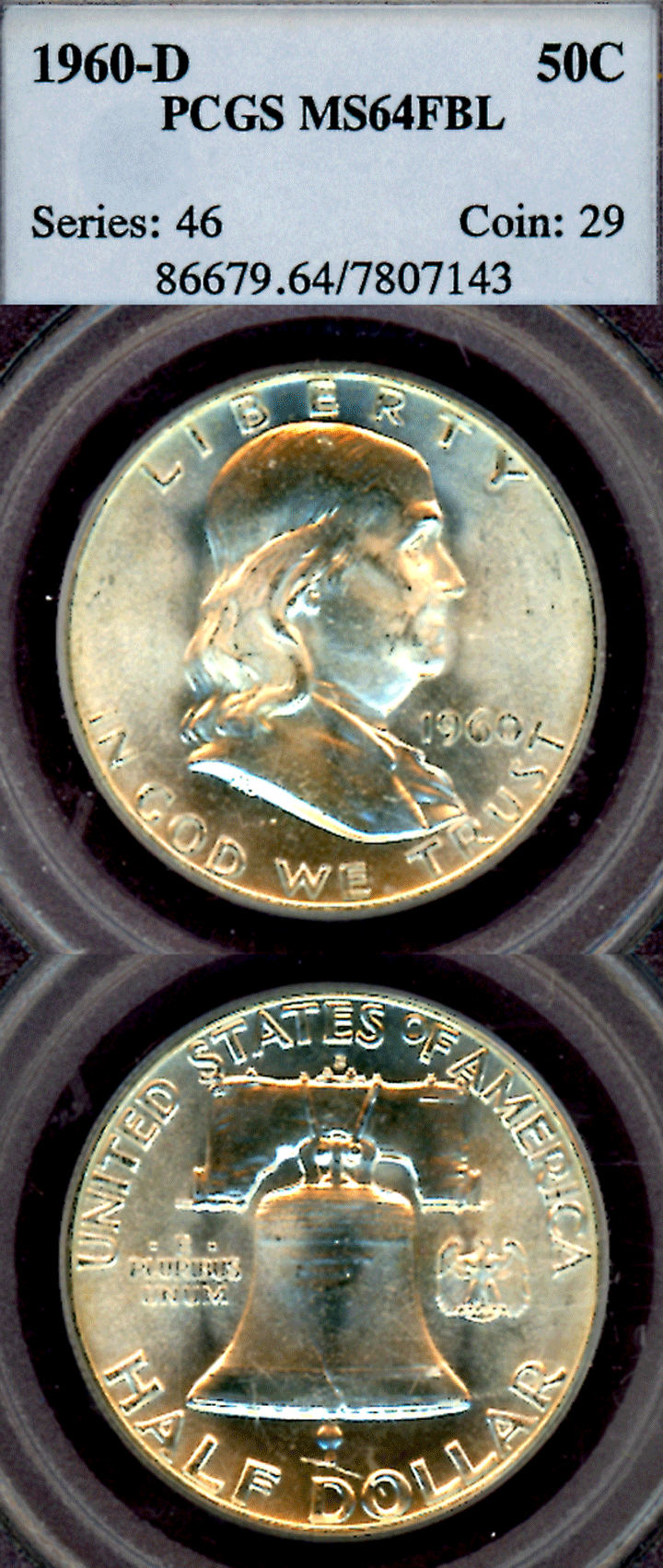 1960-D 50c Franklin silver half dollar PCGS-MS 64 FBL
