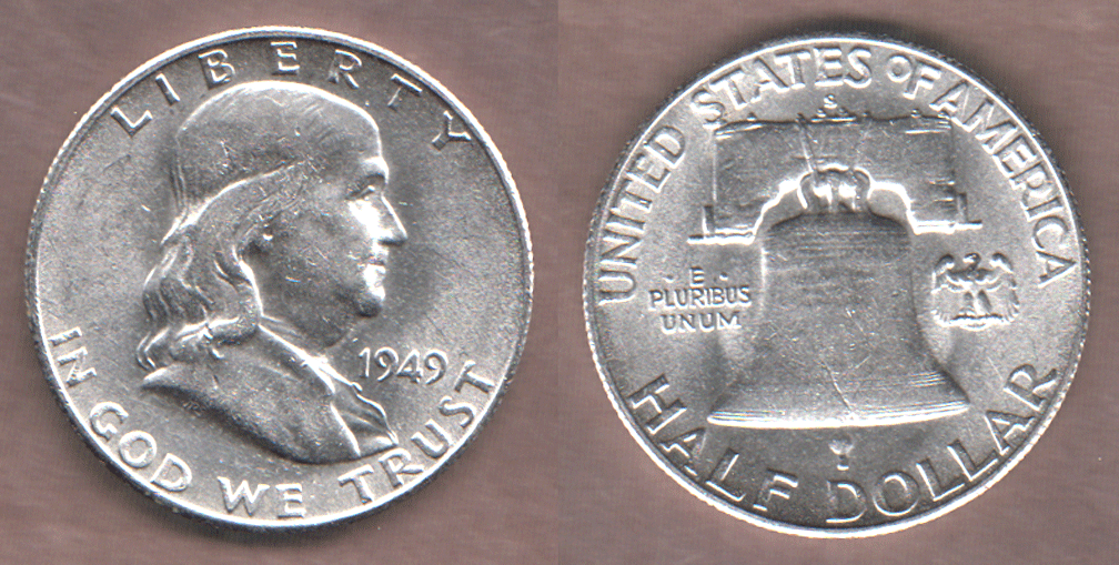 1949-S 50c US Franklin silver half dollar AU