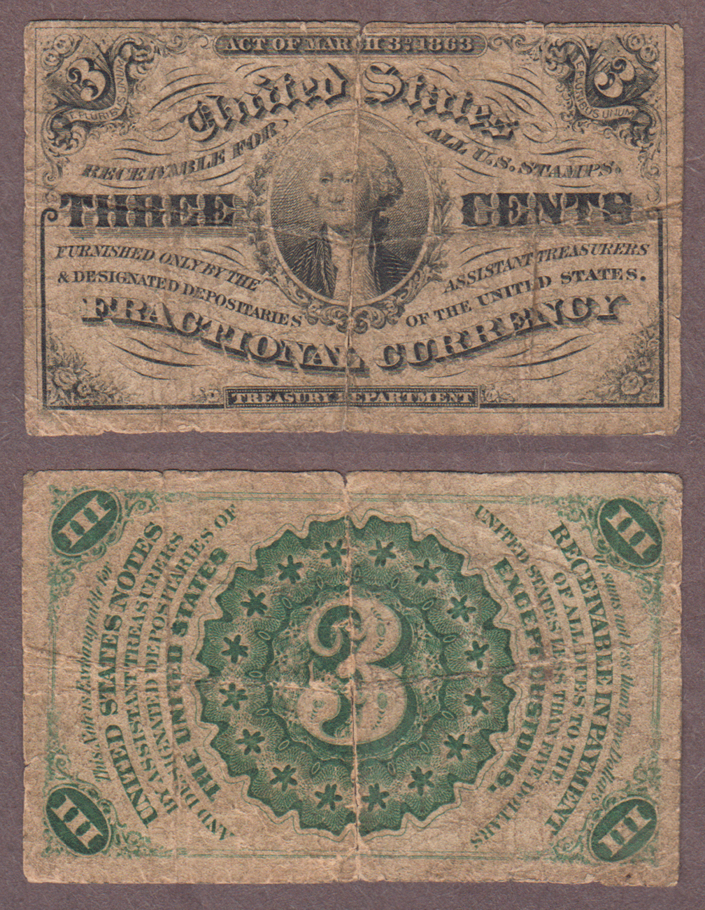 FR-1226 3 Cent Third Issue US Fractional currency