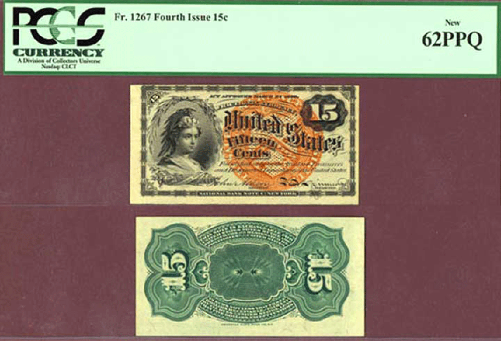 FR-1267 15 Cents Fourth Issue US fractional currency