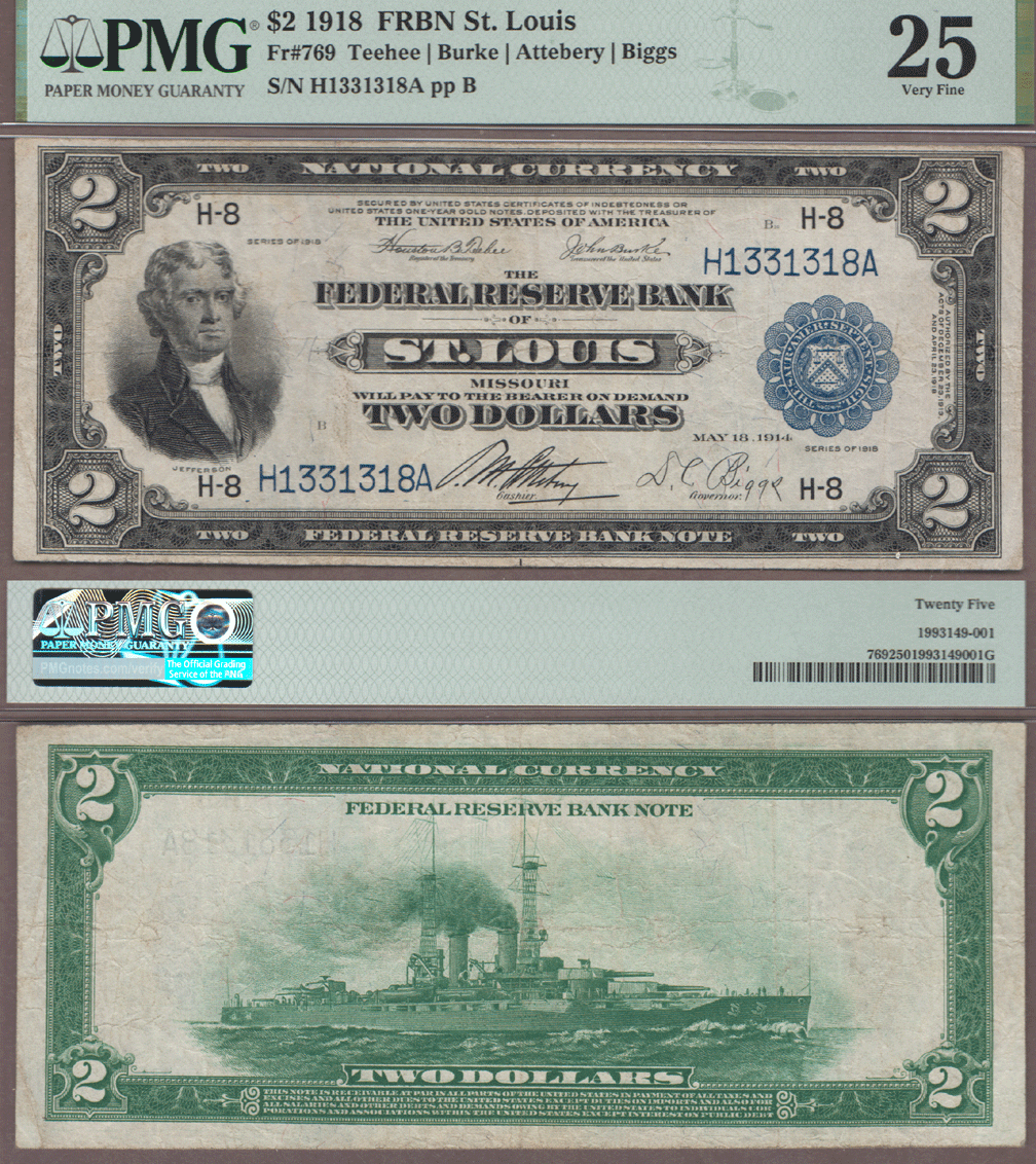 1918 $2.00 FR-769 St. Louis "Battleship"  PMG Very Fine 25