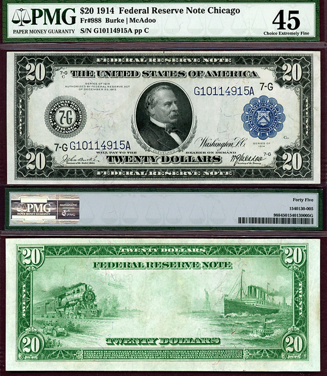 1914 $20.00 FR-988 Chicago US large size federal reserve note