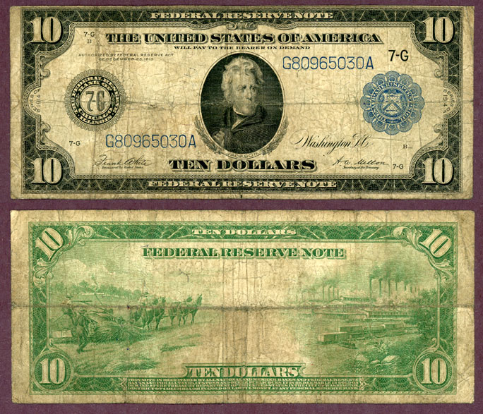 1914 $10.00 FR-931b Chicago US large size federal reserve large note