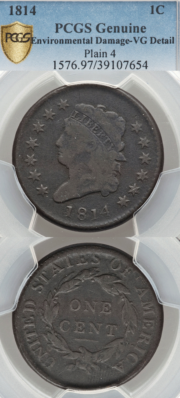 1814 Classic Head US Large Cent "Plain 4" PCGS
