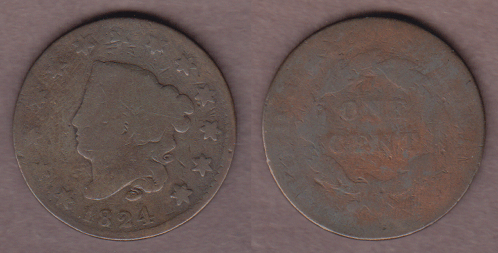 1824 1c US large cent