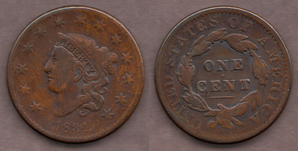 1834 1c US large cent