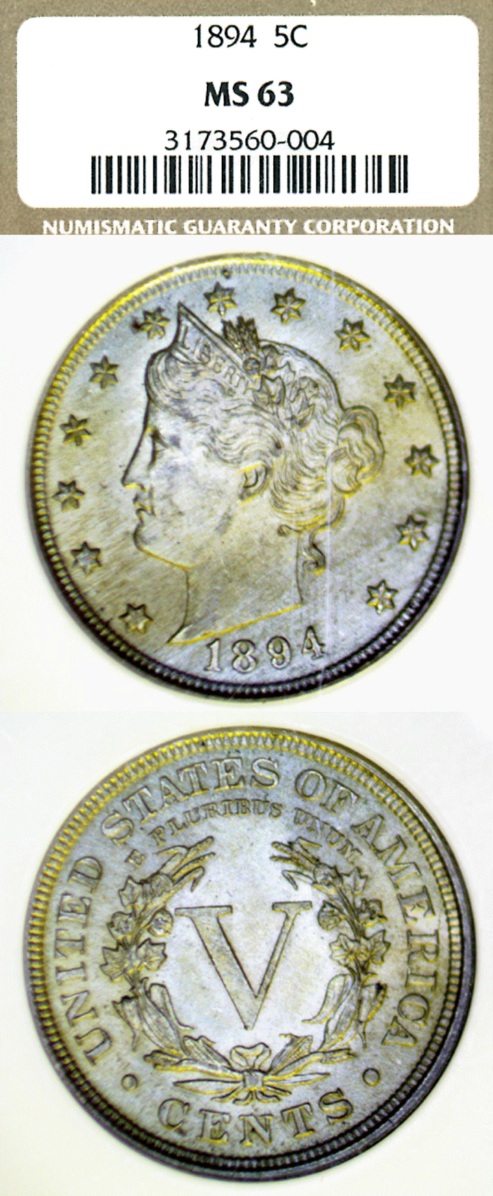 1894 5c NGC MS-63 Liberty 5 cents
