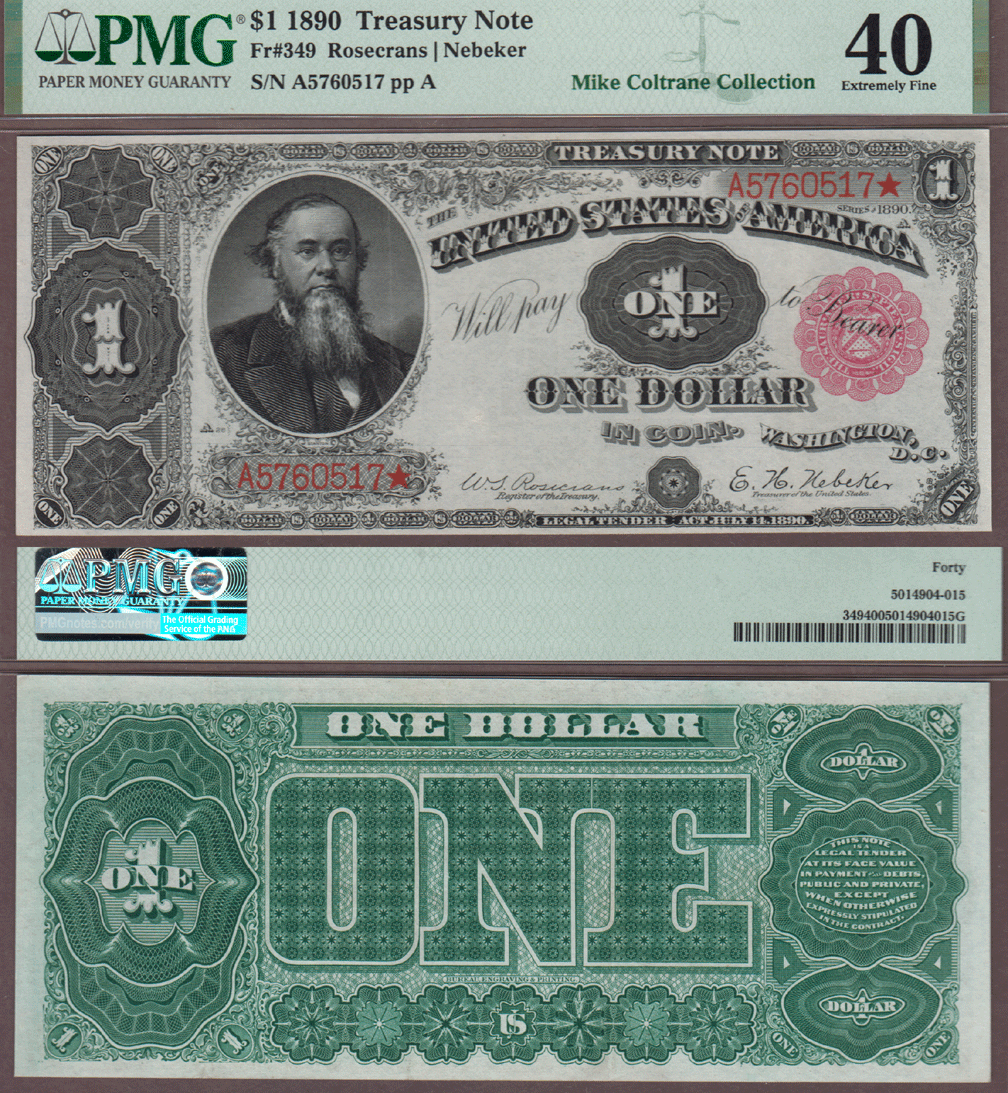 1890 - $1 FR-349 US large size legal tender note PMG Extremely Fine 40