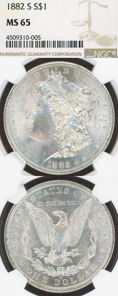 1882-S $ US Morgan silver dollar NGC MS-65