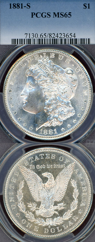 1881-S $ US Morgan silver dollar PCGS MS-65