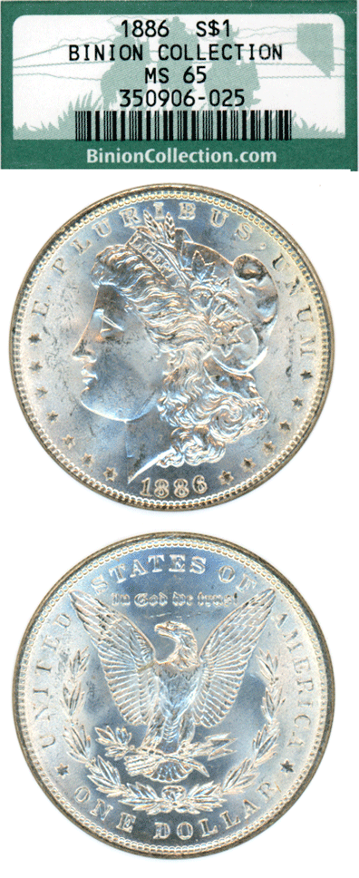1886 $ Binion Collection of US Morgan silver dollars