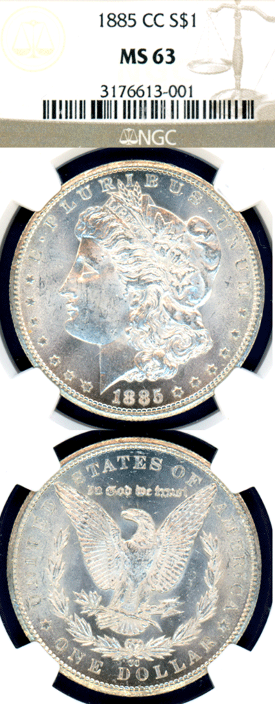 1885-CC $ MS-63 US Morgan silver dollar Carson City mint NGC MS 63