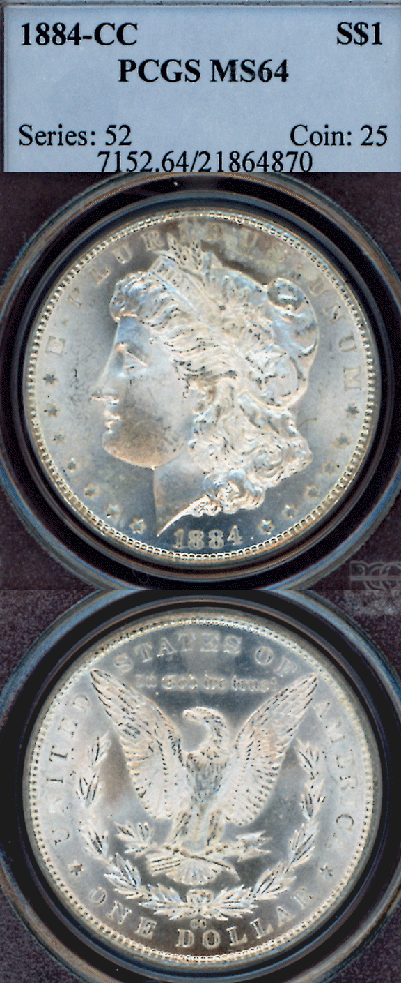 1884-CC $ US Morgan silver dollar Carson City Mint PCGS MS 64