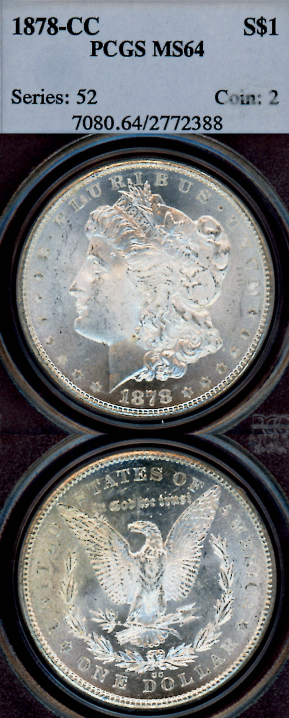 1878-CC $ US Morgan silver dollar Carson City mint PCGS MS 64