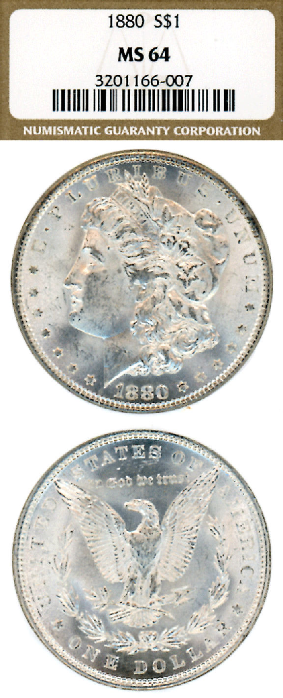 1880 $ US Morgan silver dollar PCGS MS 64