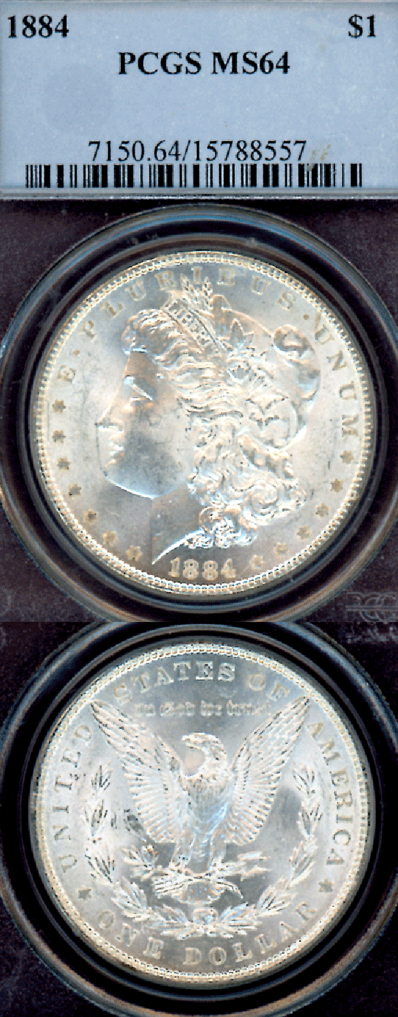 1884 $ US Morgan silver dollar PCGS MS 64