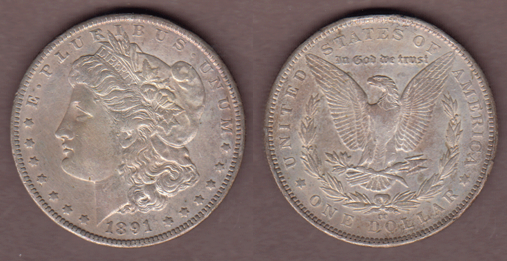 1891-CC $ US Morgan silver dollar Carson City mint