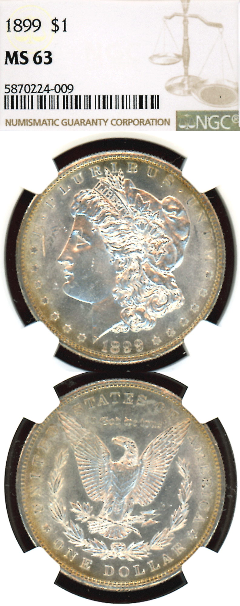 1899 $ MS-63 US Morgan silver dollar NGC Mint State-63