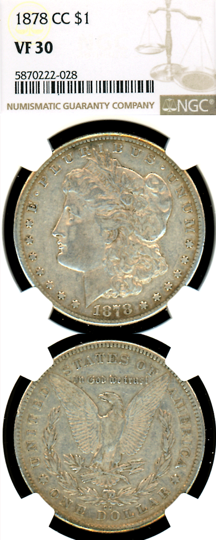 1878-CC $ US Morgan silver dollar NGC VF 30