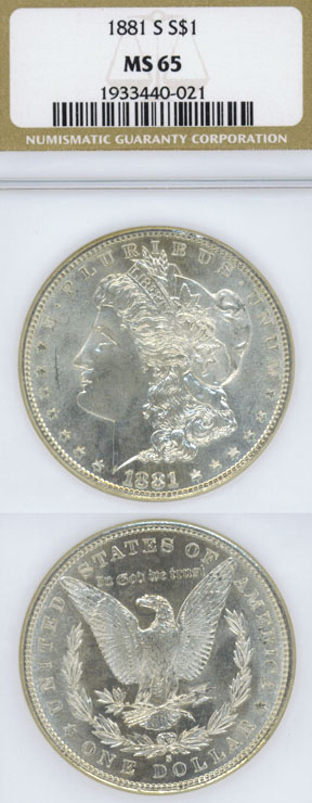 1881-S $ US Morgan silver dollar NGC MS-65