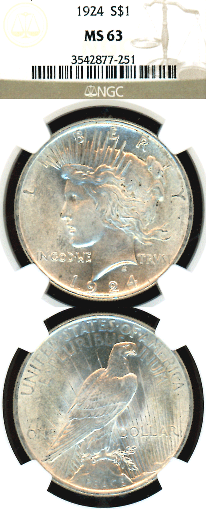 1924 $ MS-63 US Peace silver dollar