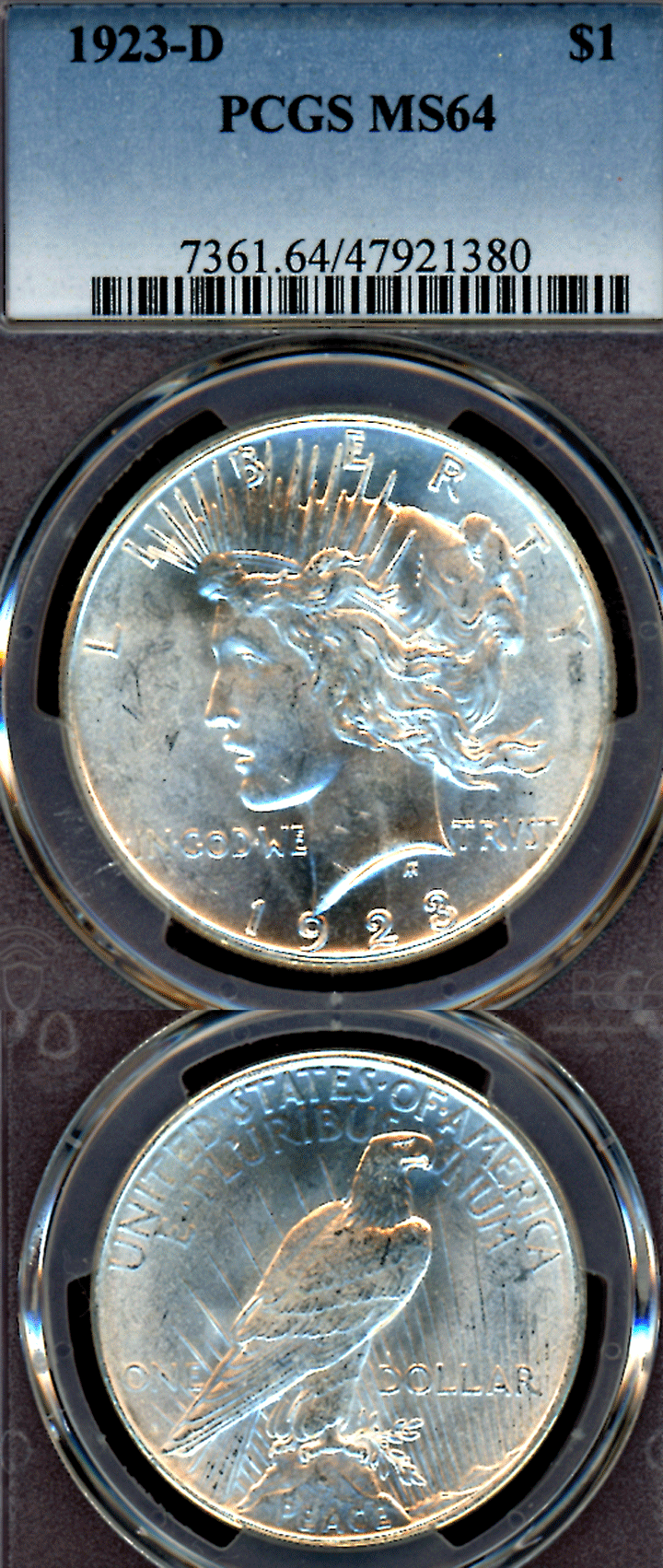 1923-D $ Peace silver dollar PCGS MS 64