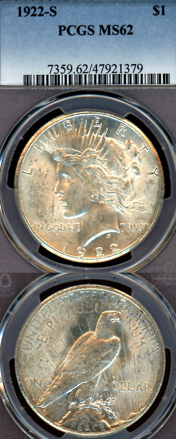 1922-S $ Peace silver dollar PCGS MS 62