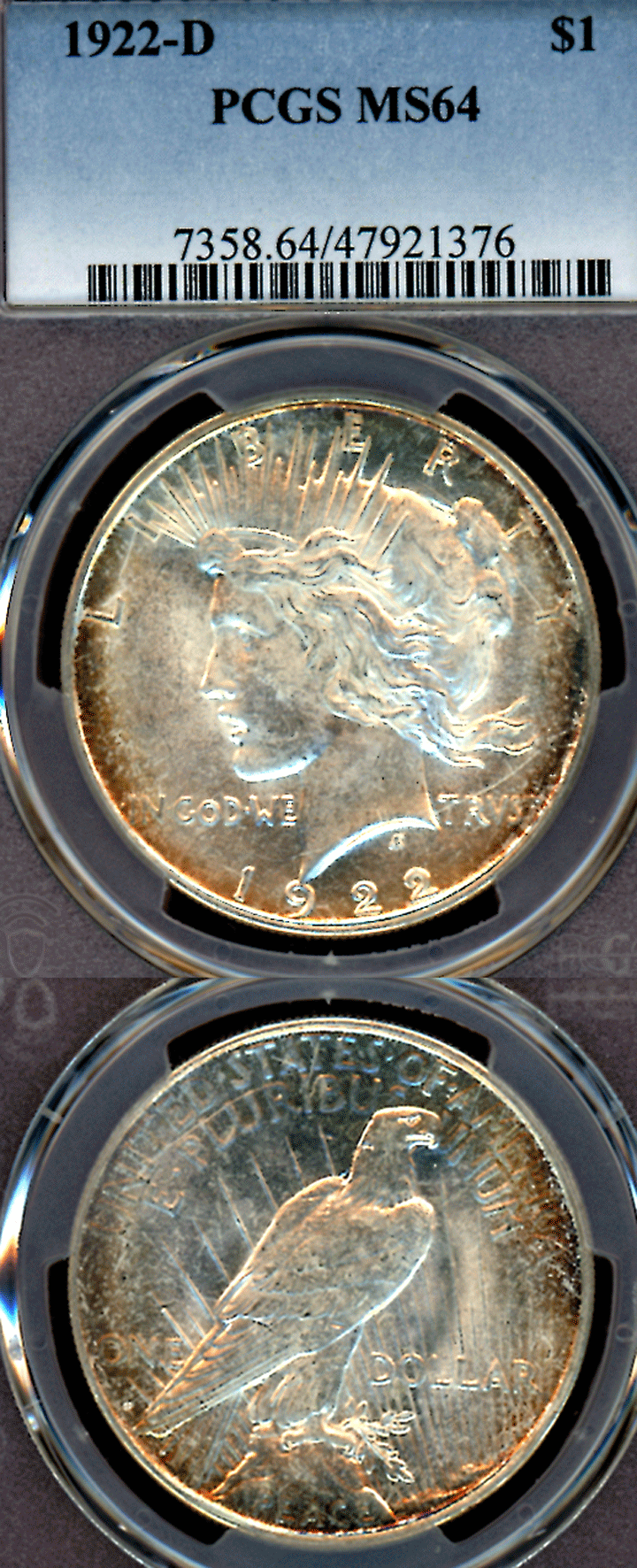 1922-D $ US Peace silver dollar PCGS MS64