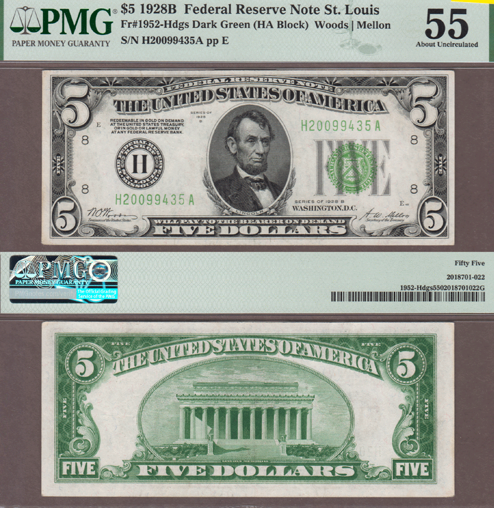1928-B $5 FR-1952-H DGS PMG 55