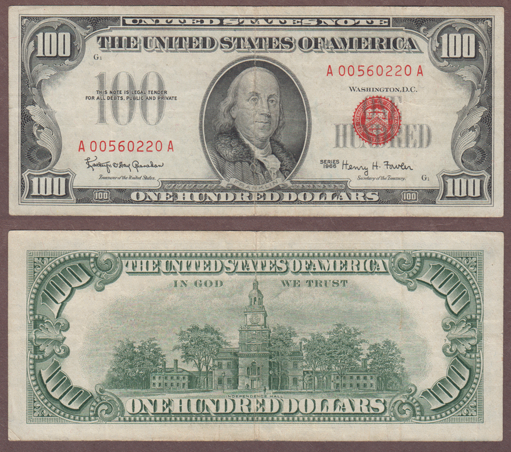 1966 $100 FR-1550 US small size legal tender note
