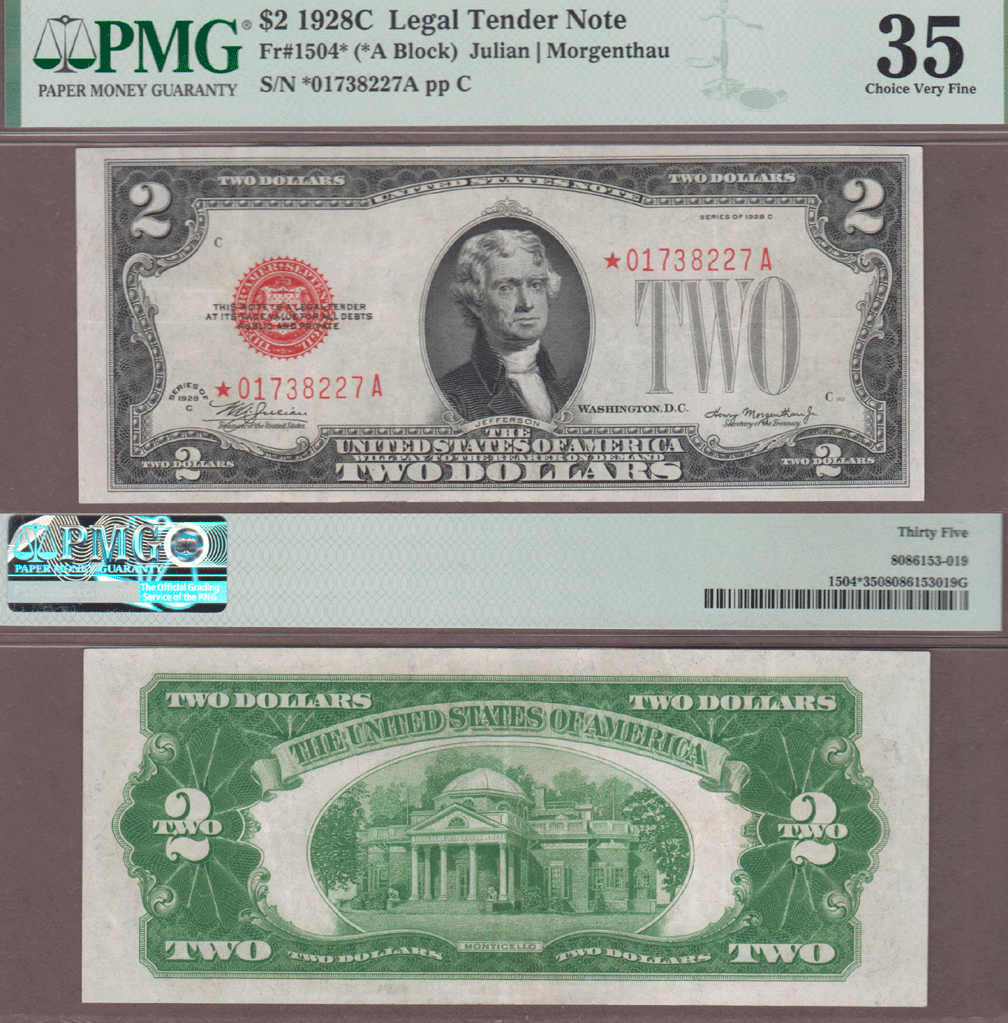 1928-C $2 FR-1504* "STAR" Legal tender note PMG VF 35
