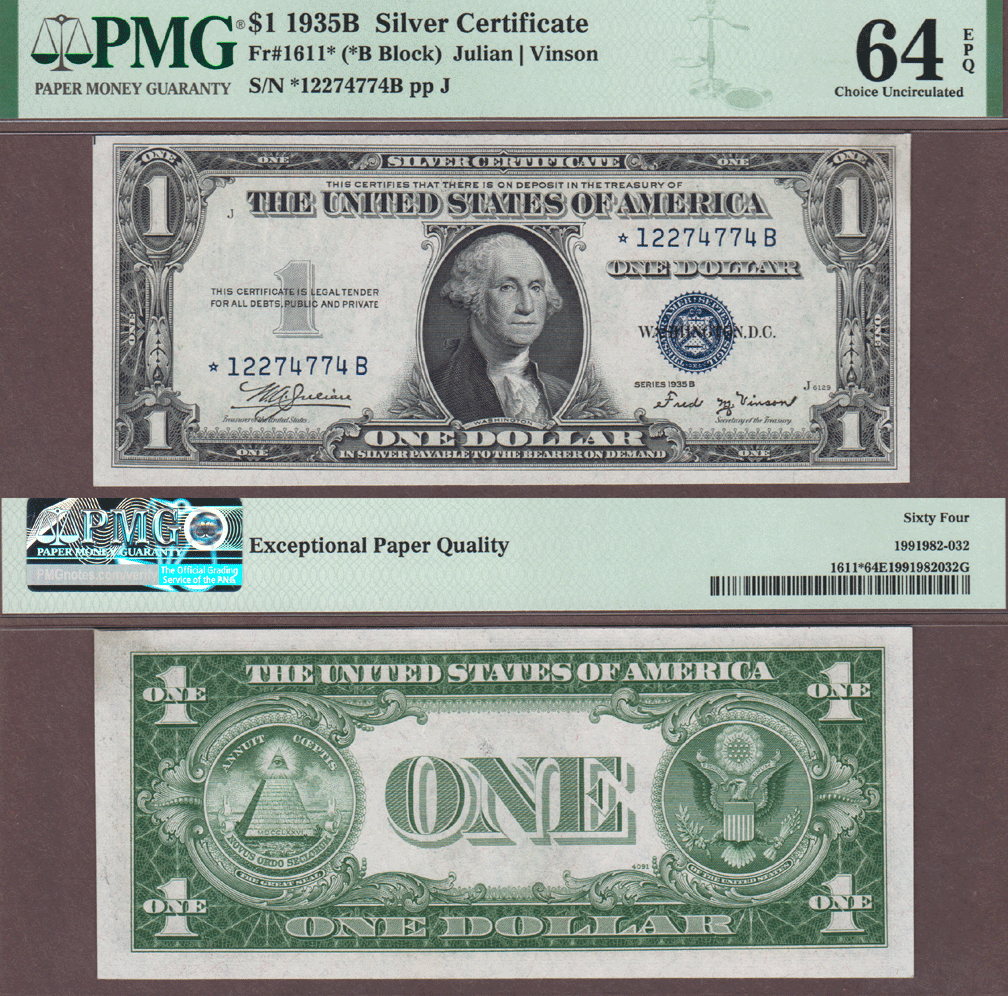 1935-B $1 FR-1611* "STAR" PMG CU 64EPQ
