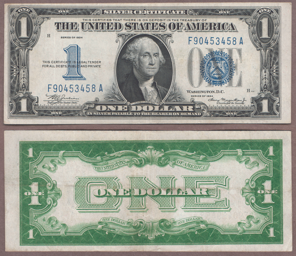 1934 $1 FR-1606 funny back silver certificate