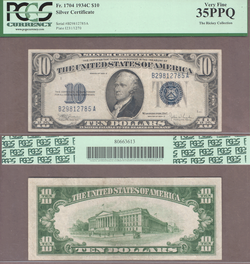 1934-C $10 FR-1704 PCGS VF 35 PPQ