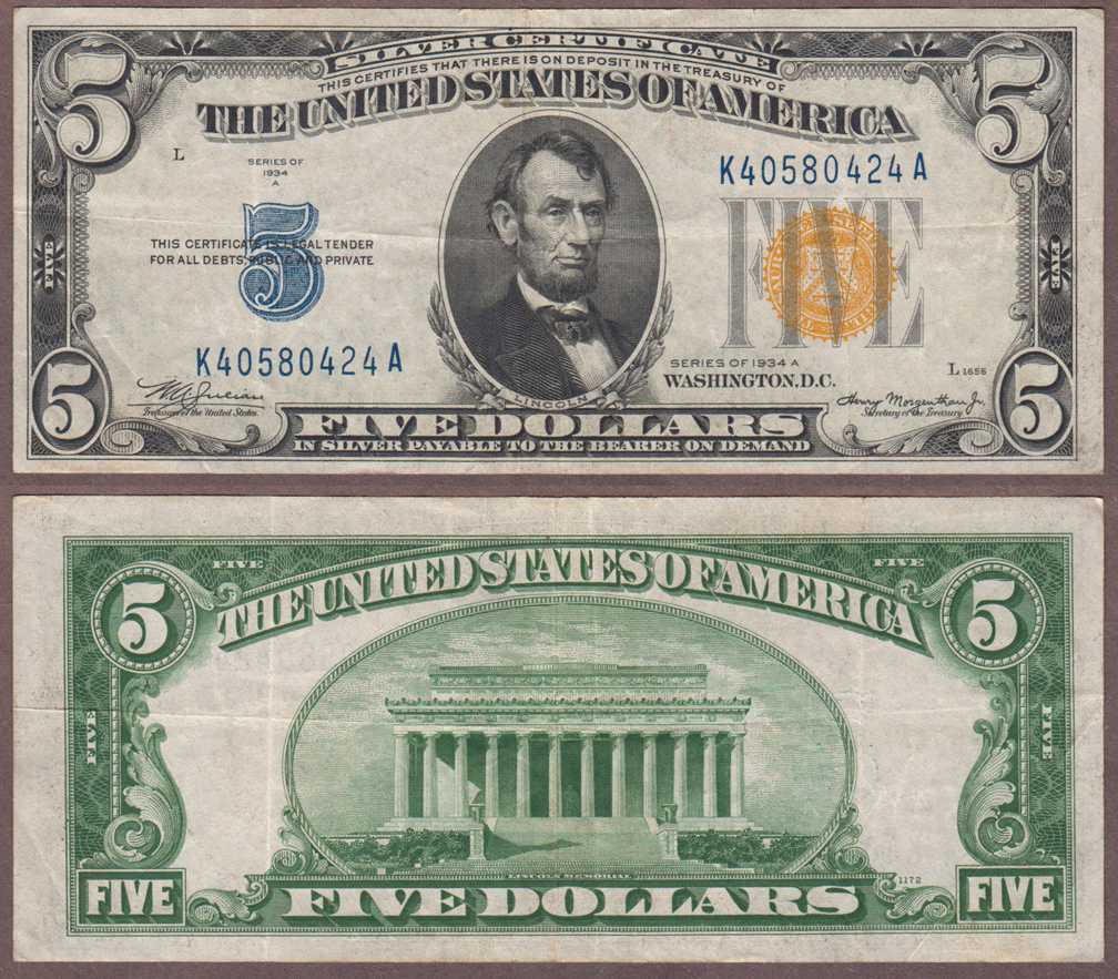 1934-A $5.00 FR-2307 North Africa emergency issue