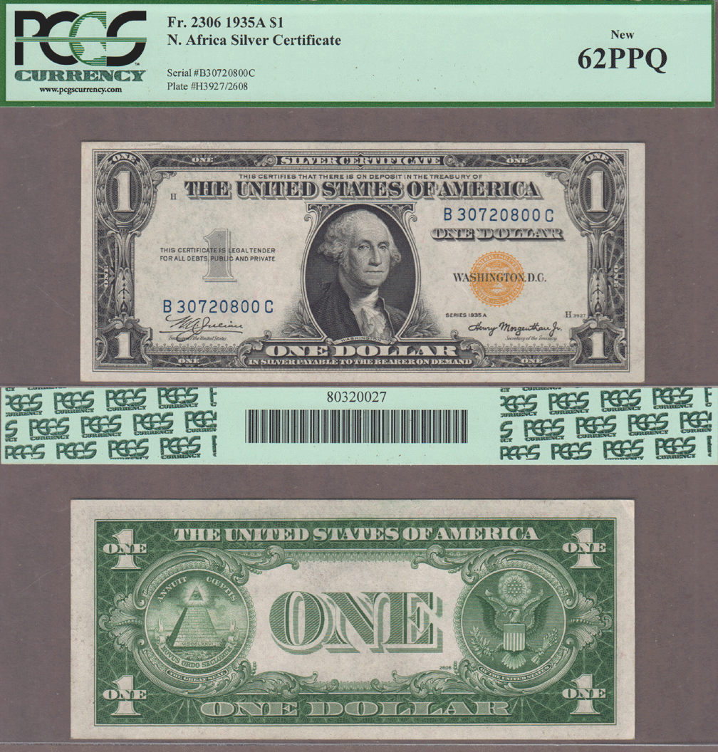 1935-A $1 Fr-2306 North Africa US emergency issue PCGS Uncirculated 62PPQ