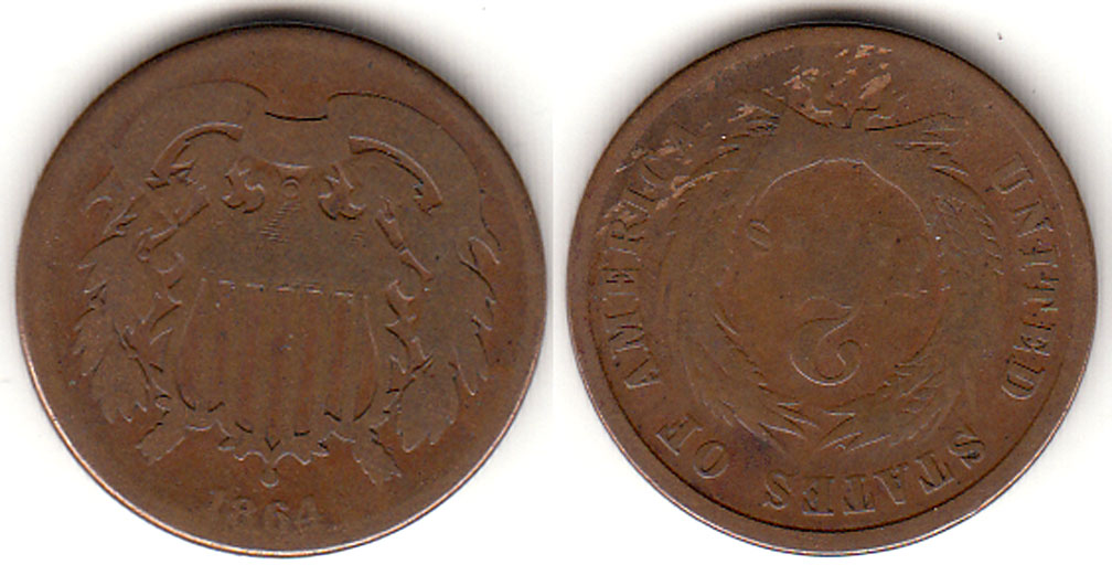 1864 2c Reverse Rotated 180 Degrees 