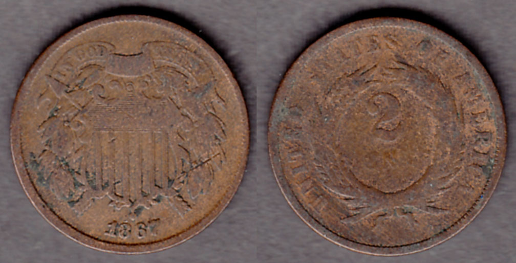 1867 2c US collectable two cent piece